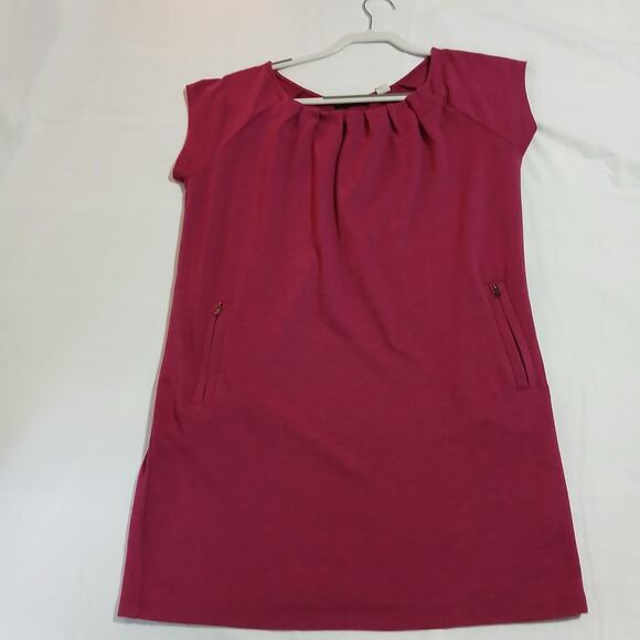 DBG small Raspberry Tunic Dress zip-pocket easy care cap-sleeve gathered neck - Picture 8 of 14